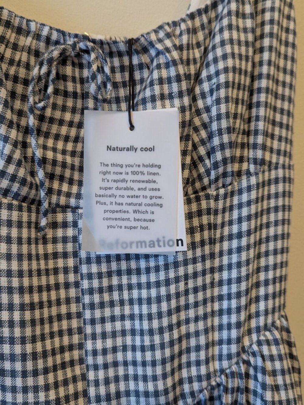 Reformation Balia Linen Dress in Slate Check - Picture 8 of 8